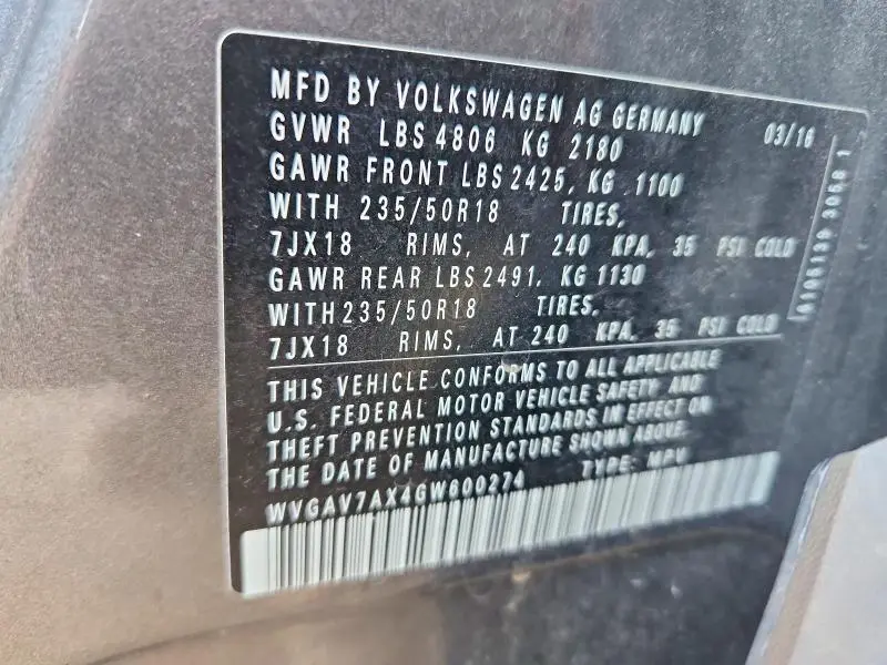 2016 VOLKSWAGEN TIGUAN S  