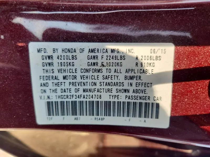 2015 HONDA ACCORD LX  