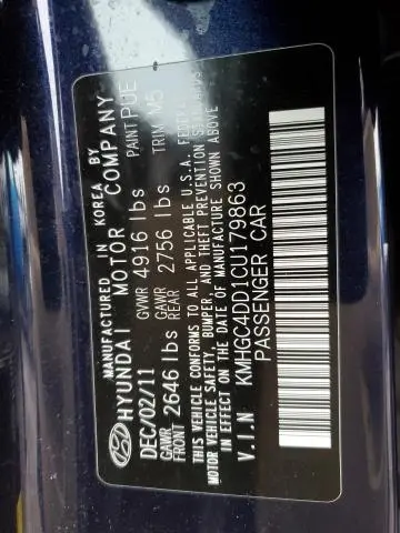 2012 HYUNDAI GENESIS 3.8L  