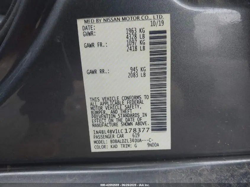 2020 NISSAN ALTIMA S FWD