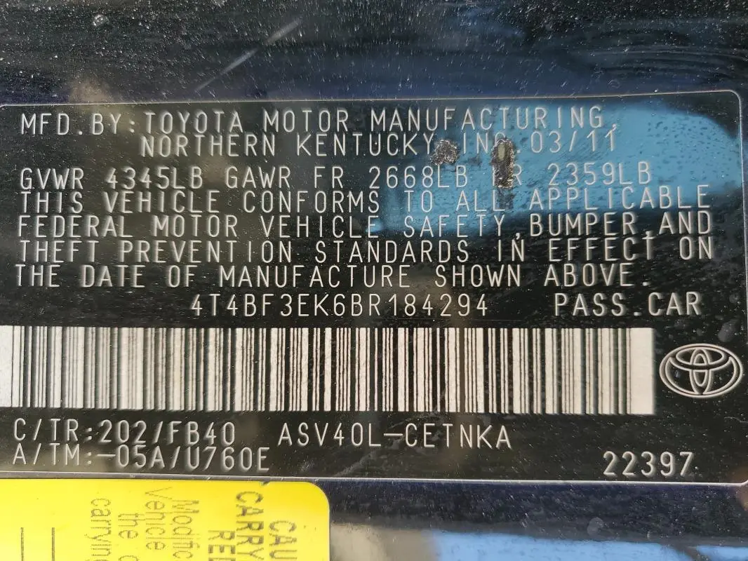 2011 TOYOTA CAMRY BASE  