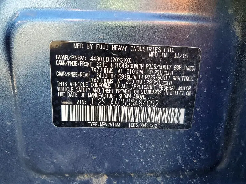 2016 SUBARU FORESTER 2.5I  