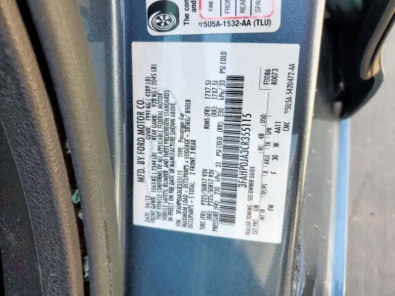 2012 FORD FUSION SEL  