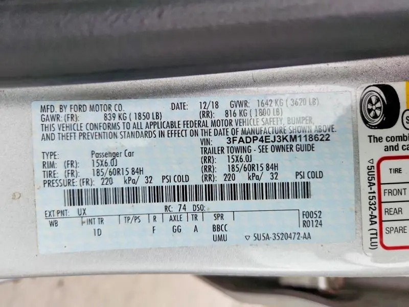2019 FORD FIESTA SE  