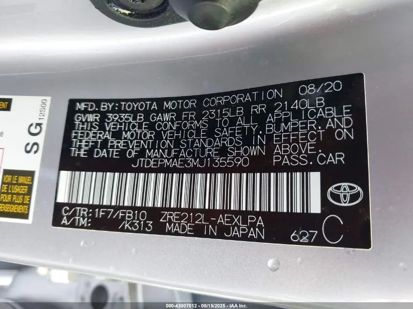 2021 TOYOTA COROLLA LE