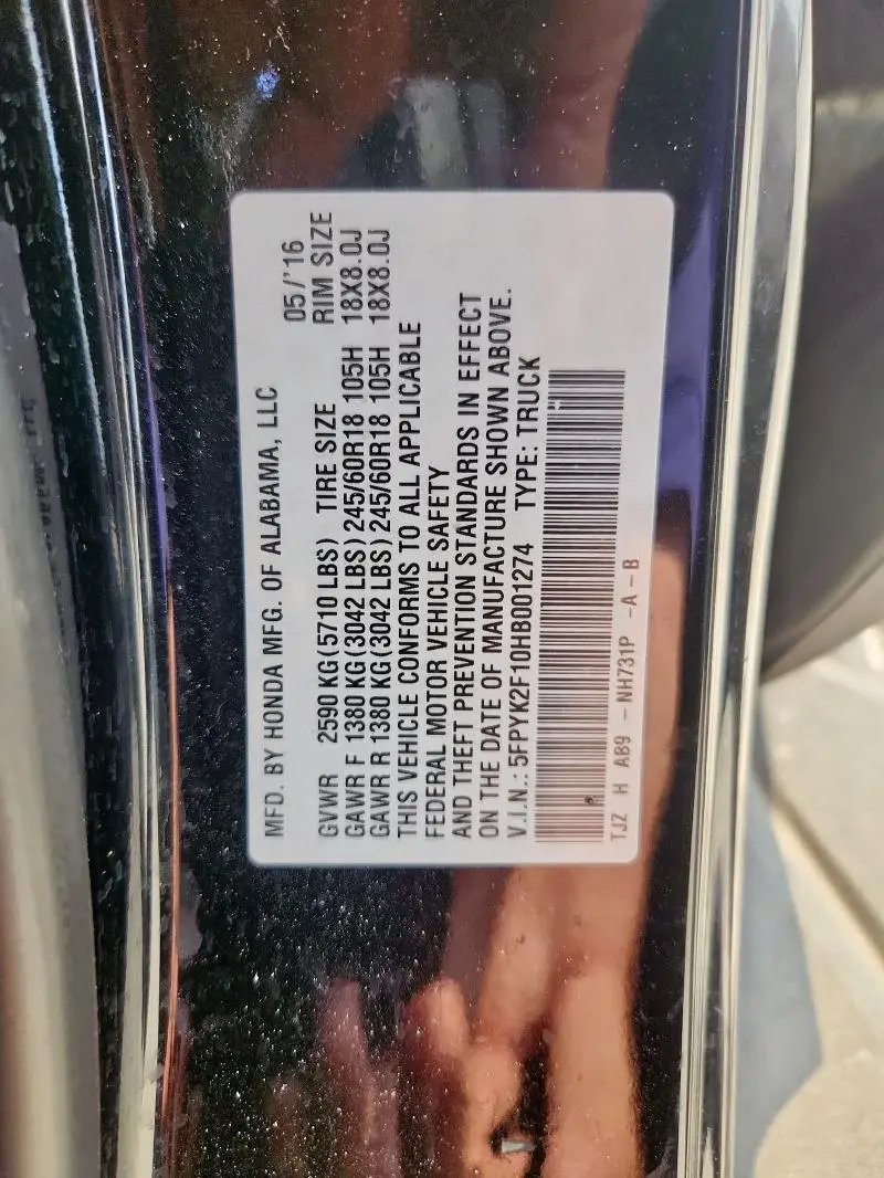 2017 HONDA RIDGELINE SPORT  