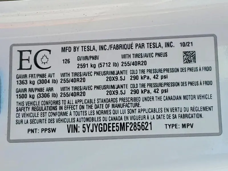 2021 TESLA MODEL Y   