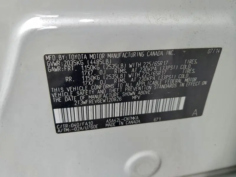 2014 TOYOTA RAV4 XLE  