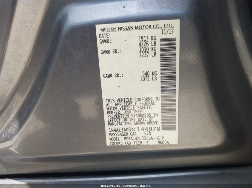 2018 NISSAN ALTIMA 2.5 SR