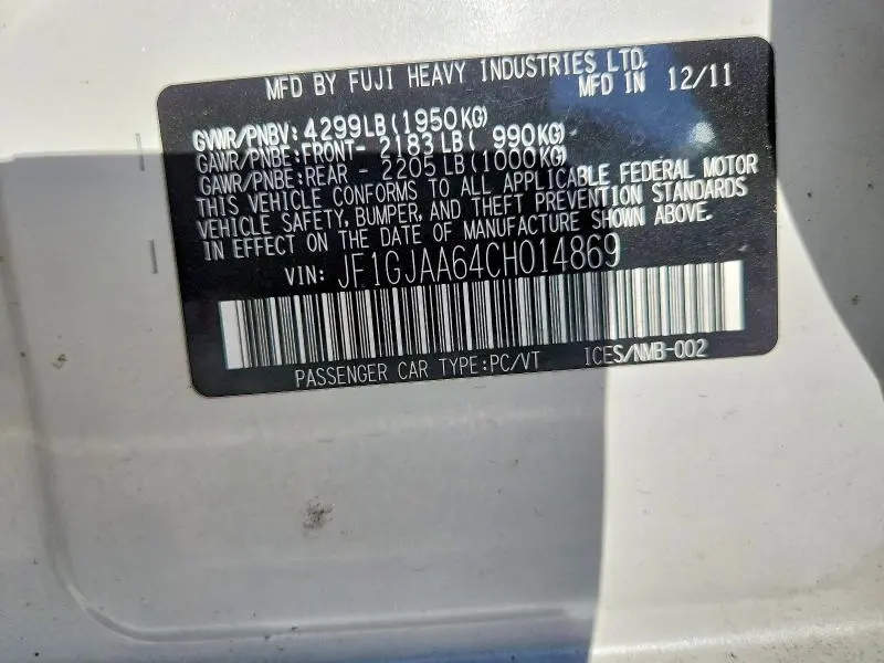 2012 SUBARU IMPREZA   