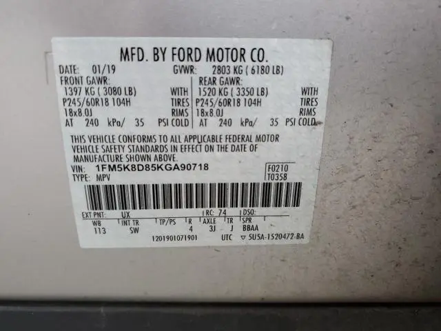 2019 FORD EXPLORER XLT  