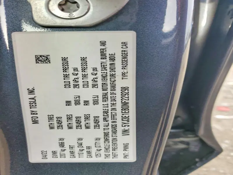 2022 TESLA MODEL 3   