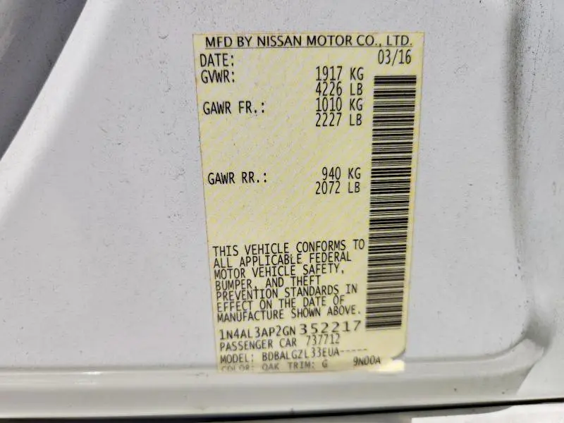 2016 NISSAN ALTIMA 2.5 S  