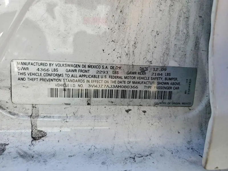 2010 VOLKSWAGEN JETTA S  