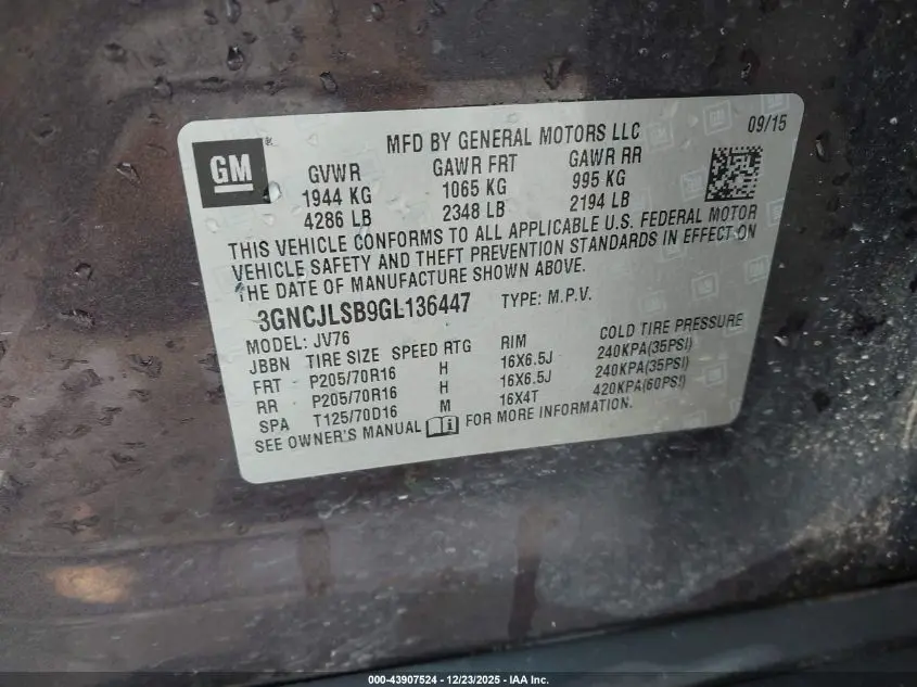 2016 CHEVROLET TRAX LT