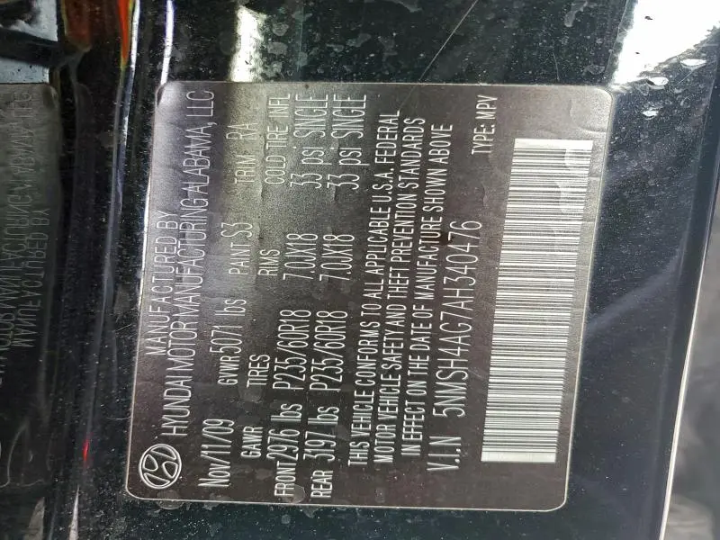 2010 HYUNDAI SANTA FE SE  