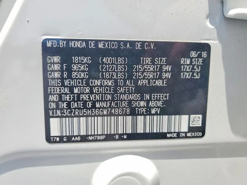 2016 HONDA HR-V LX  