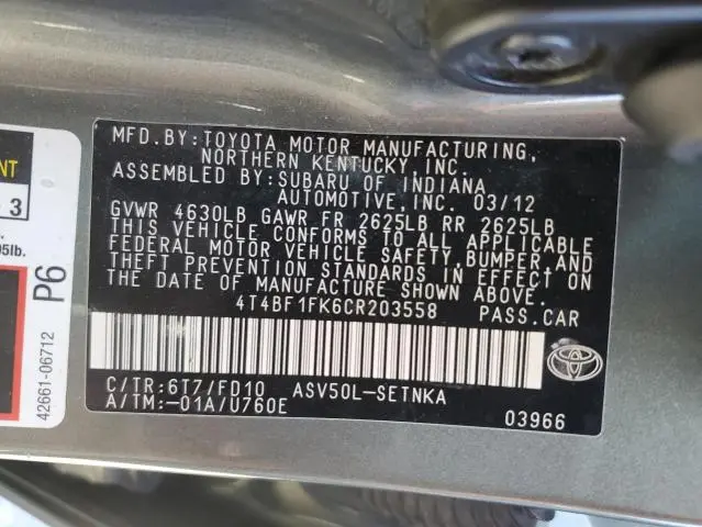 2012 TOYOTA CAMRY BASE  