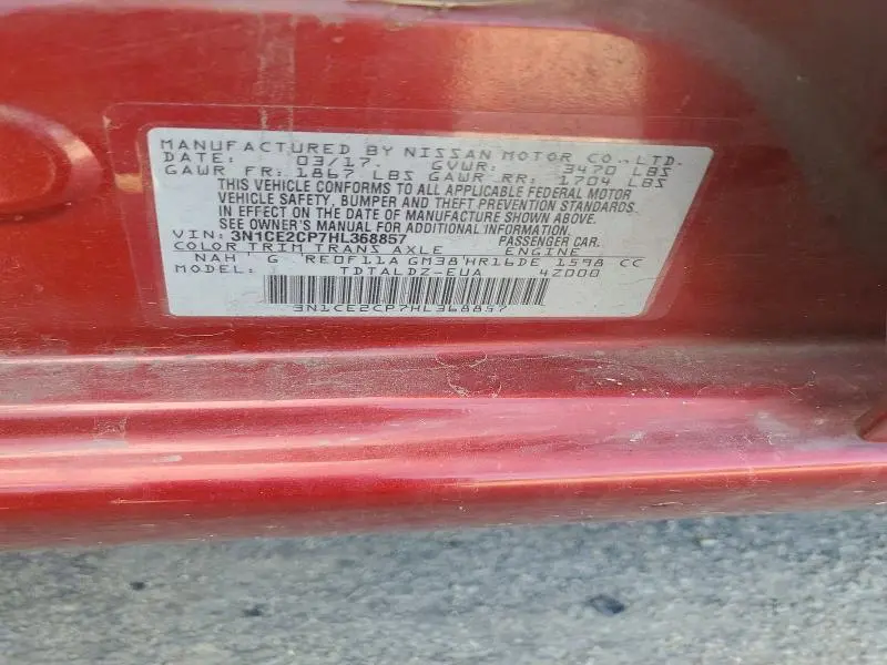 2017 NISSAN VERSA NOTE S  