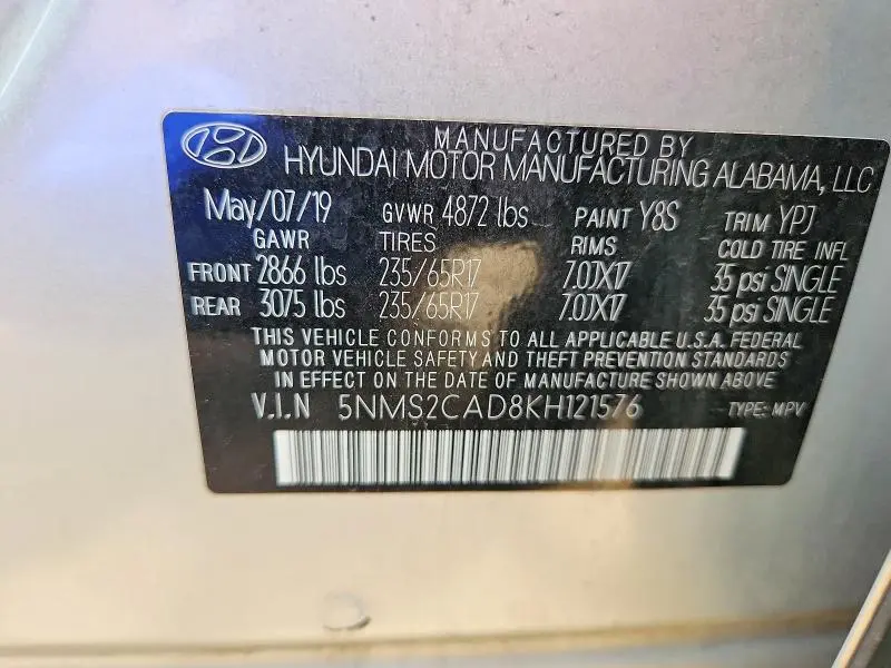 2019 HYUNDAI SANTA FE SE 2.4L  