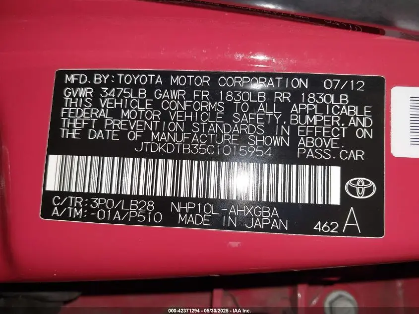 2012 TOYOTA PRIUS C FOUR