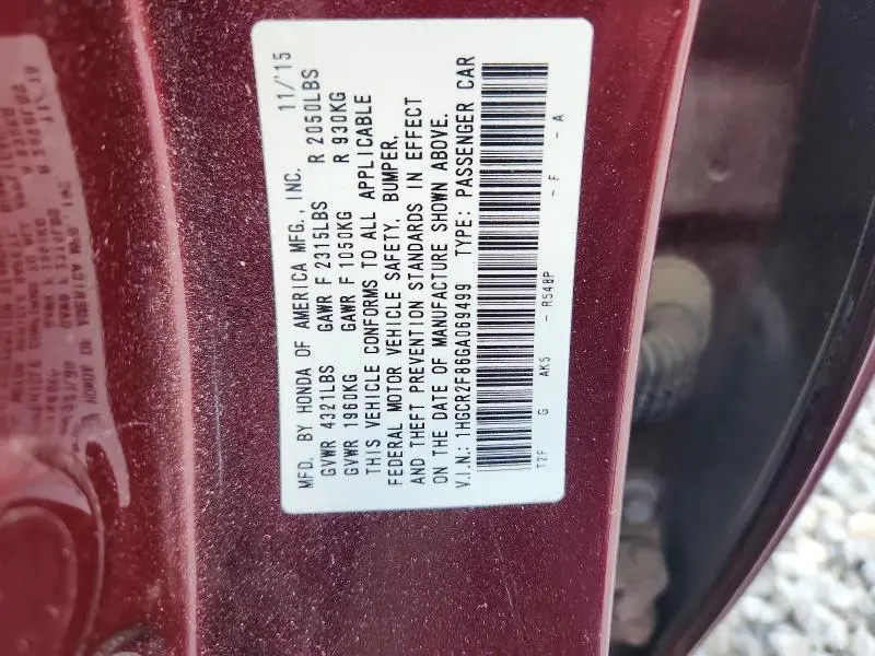2016 HONDA ACCORD EXL  