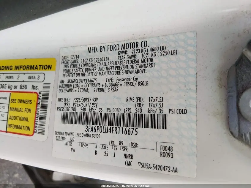 2015 FORD FUSION HYBRID SE