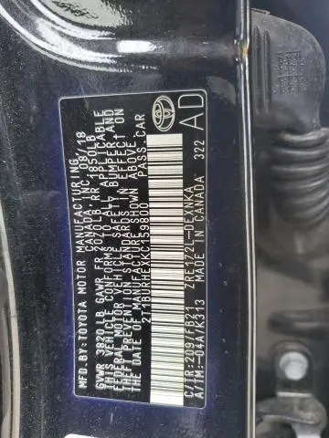 2019 TOYOTA COROLLA L  