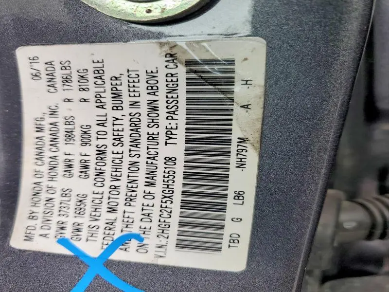 2016 HONDA CIVIC LX  