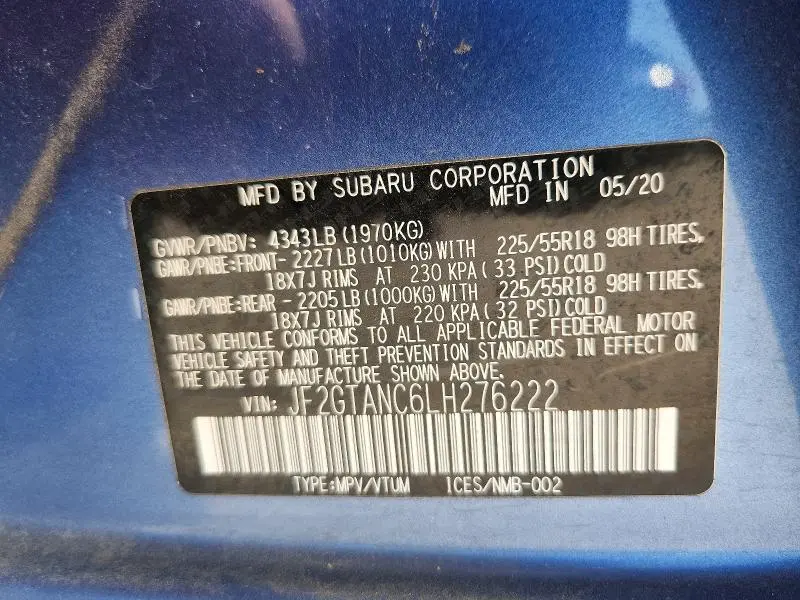 2020 SUBARU CROSSTREK LIMITED  