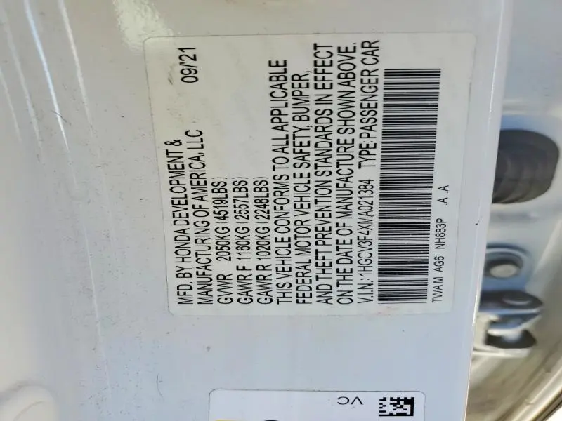 2021 HONDA ACCORD HYBRID EX  