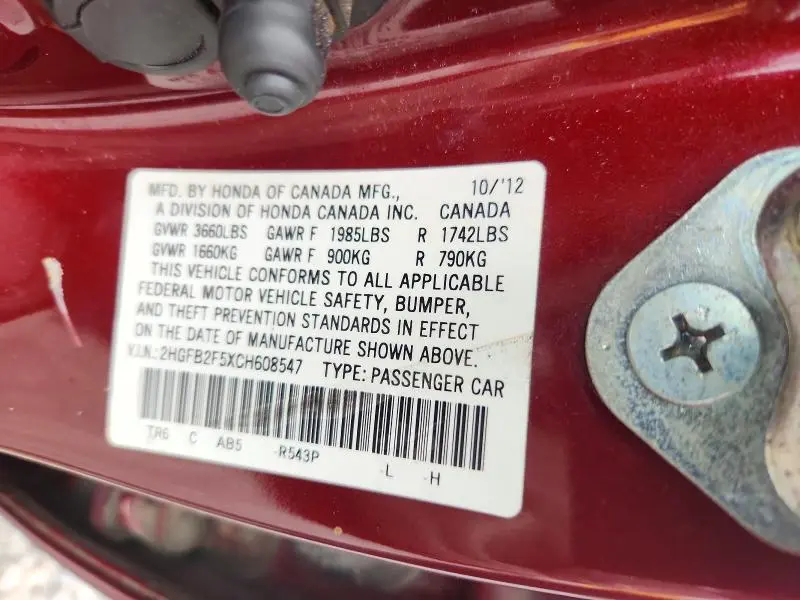 2012 HONDA CIVIC LX  