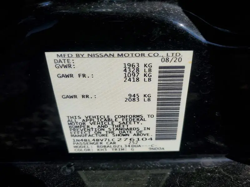 2020 NISSAN ALTIMA S  