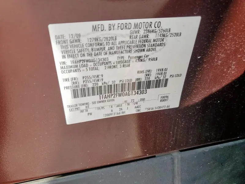2010 FORD TAURUS LIMITED  