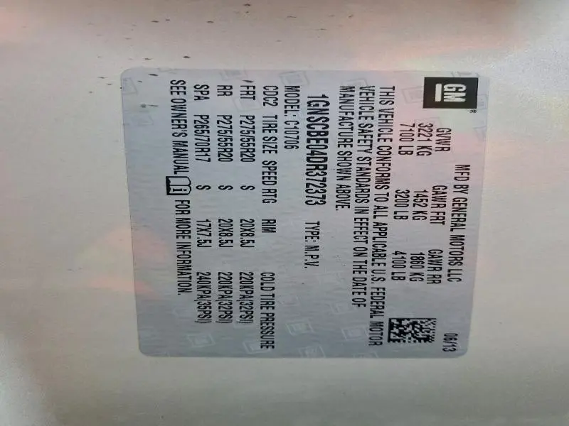 2013 CHEVROLET TAHOE C1500 LT  