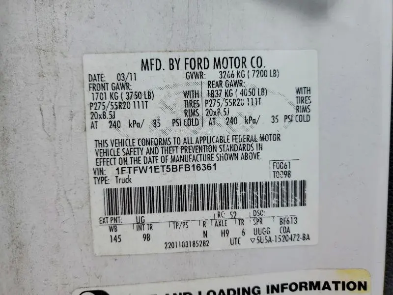 2011 FORD F150 SUPERCREW  