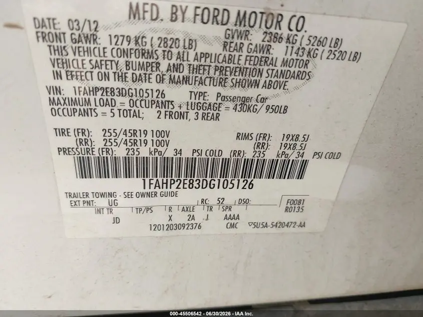 2013 FORD TAURUS SEL