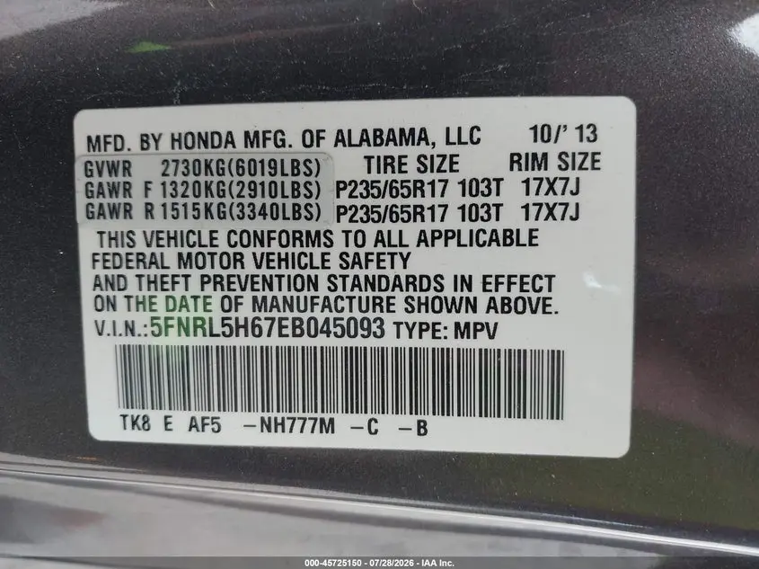 2014 HONDA ODYSSEY EX-L