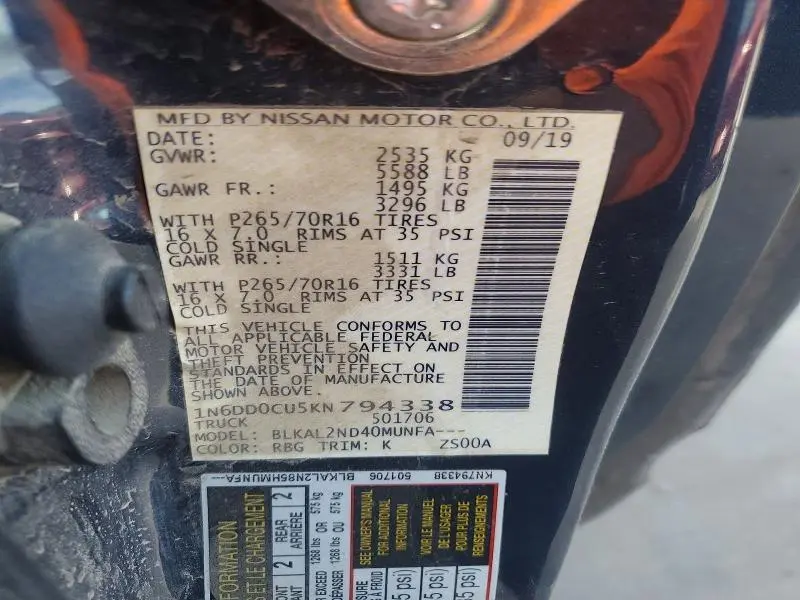 2019 NISSAN FRONTIER SV V6  