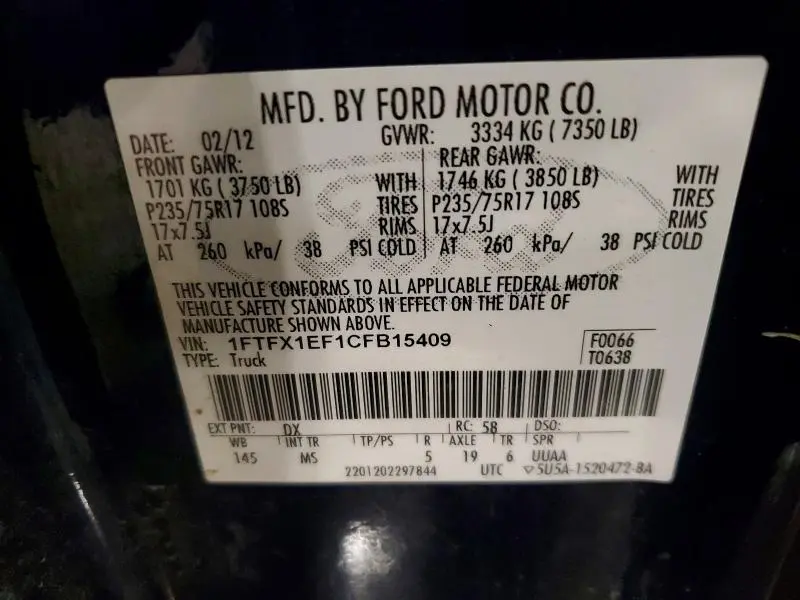 2012 FORD F150 SUPER CAB  