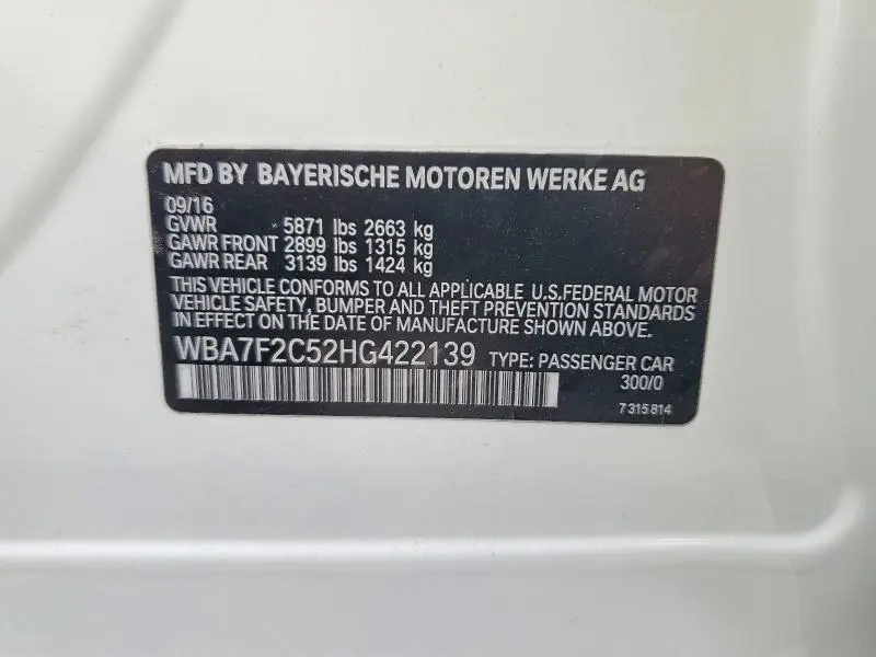 2017 BMW 750 XI  