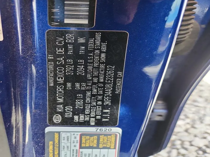 2020 KIA FORTE GT LINE  