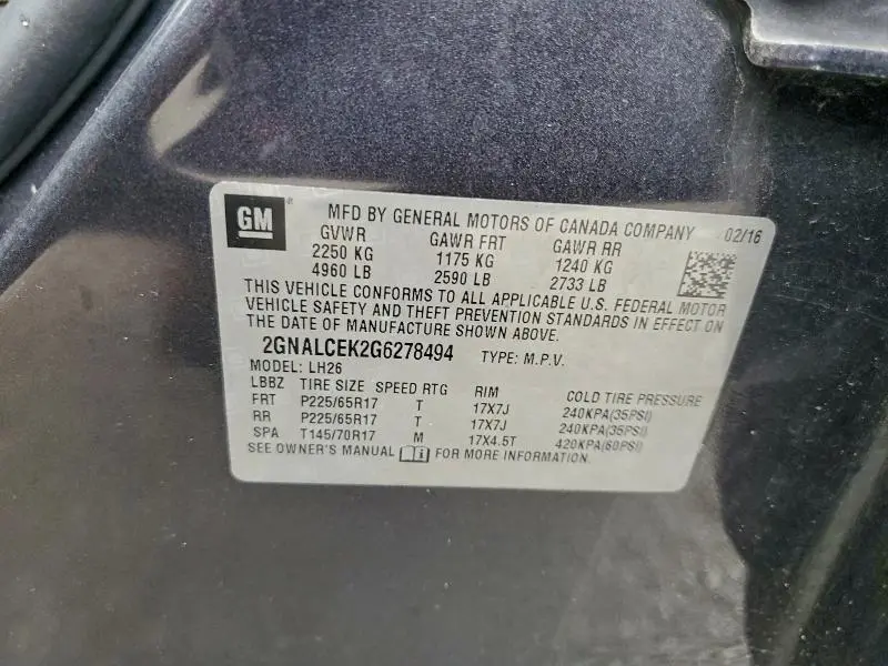 2016 CHEVROLET EQUINOX LT  