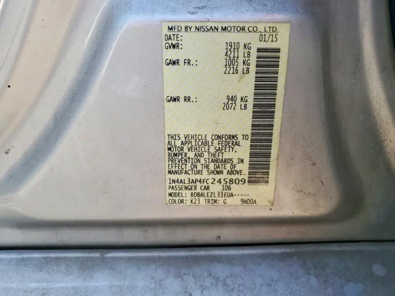 2015 NISSAN ALTIMA 2.5 S  
