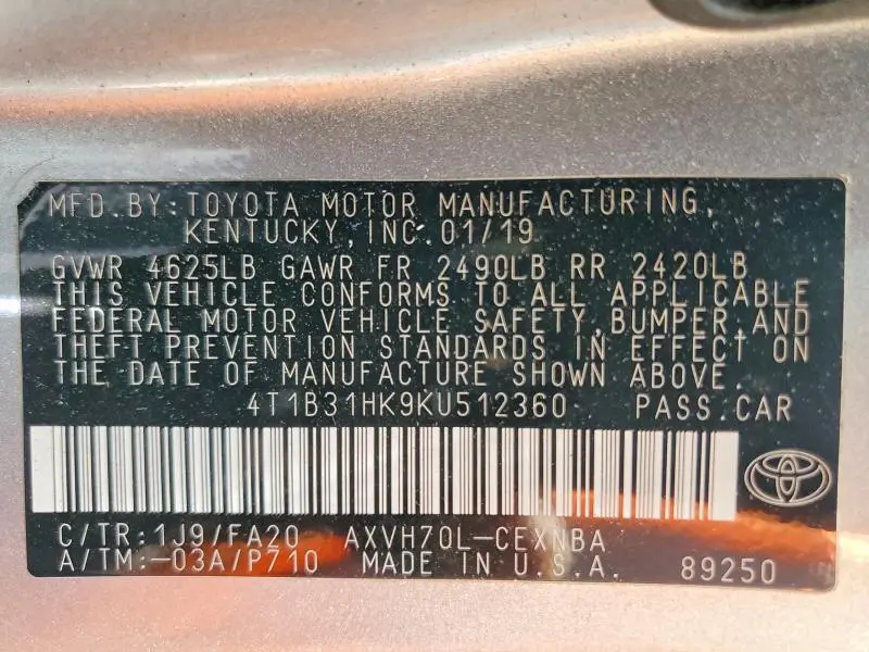 2019 TOYOTA CAMRY LE  