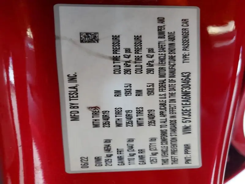 2022 TESLA MODEL 3   