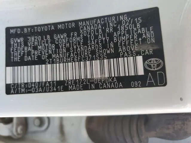 2015 TOYOTA COROLLA L  