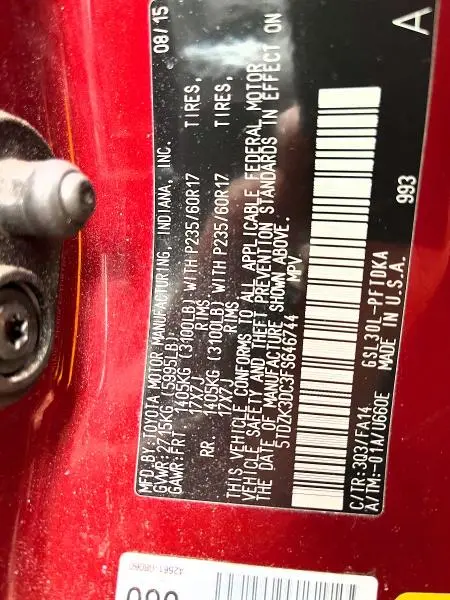 2015 TOYOTA SIENNA L 7-PASSENGER  