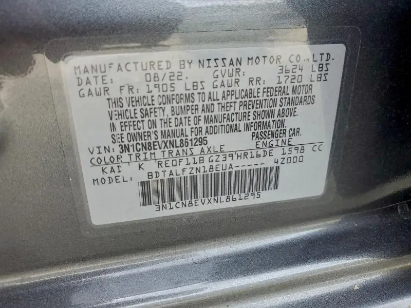 2022 NISSAN VERSA SV  