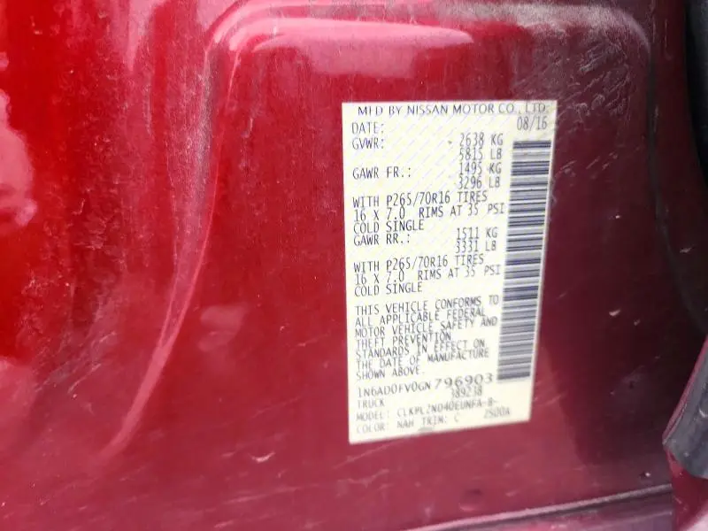 2016 NISSAN FRONTIER SV  